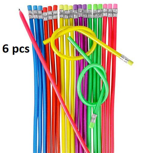 6 Pieces 12" Bendy Flexible Pencil With Eraser For Kids Writing School Student