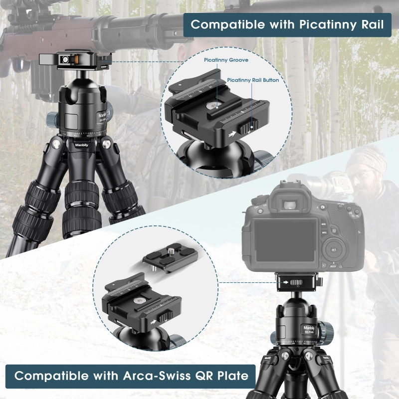 Manbily Carbon Fiber Tripod Ball Head, Tripod Arca Swiss & Picatinny Adapter
