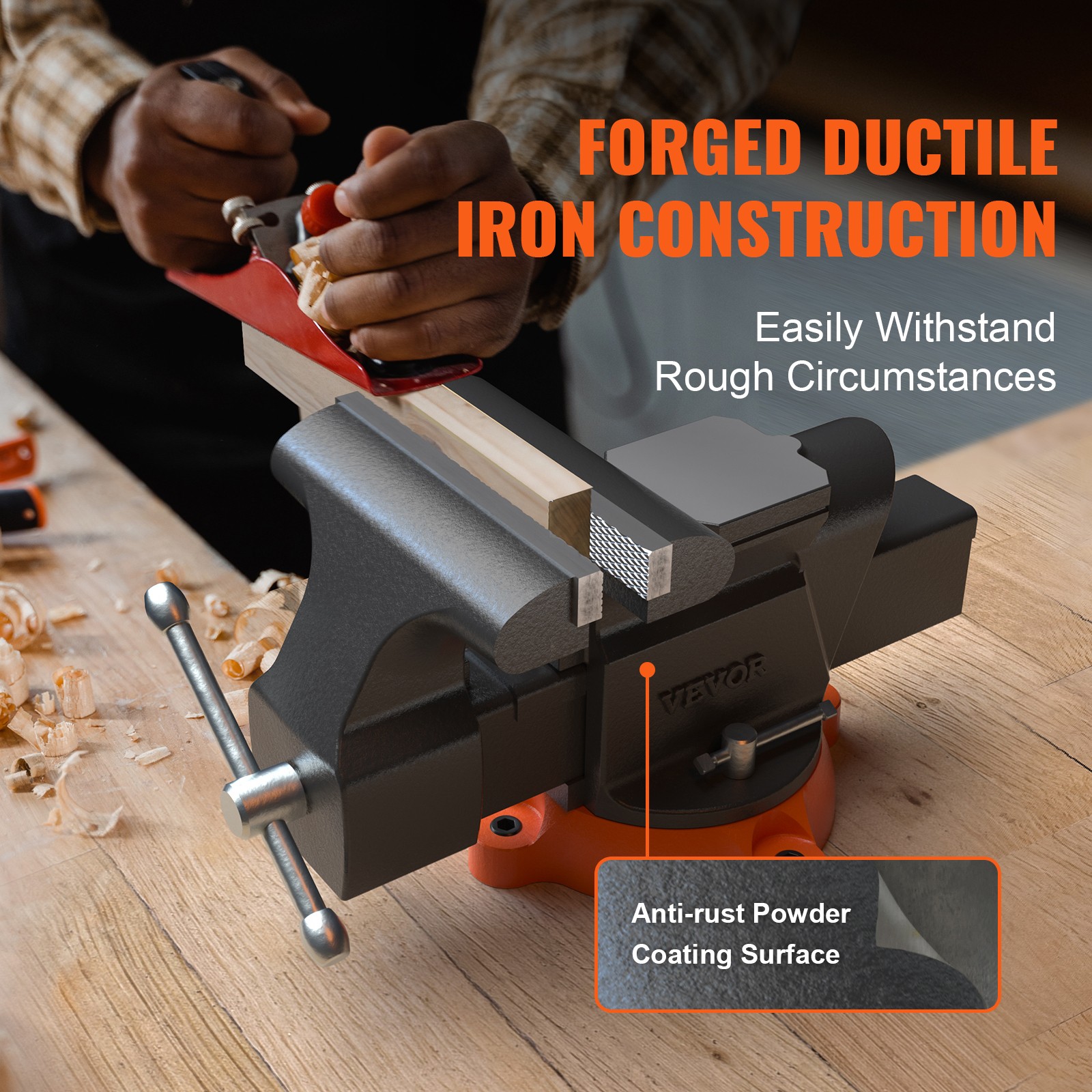 6" Bench Vise w/ Anvil 360°Swivel Locking Base Heavy Duty Ductile Iron