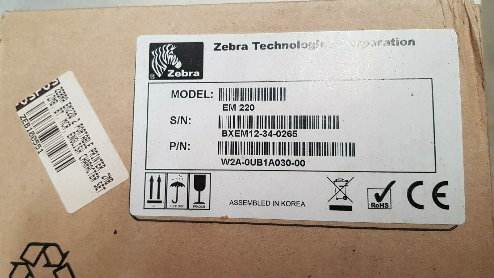 Genuine Zebra W2A-0UB1A030-00 Portable Label Printer EM220 2' Brand New See Pics