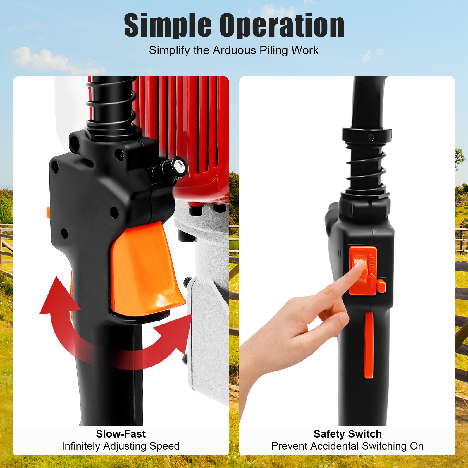 52CC Gas-Powered T Post Driver Engine Gasoline 2-stroke Fence Piling Pounder