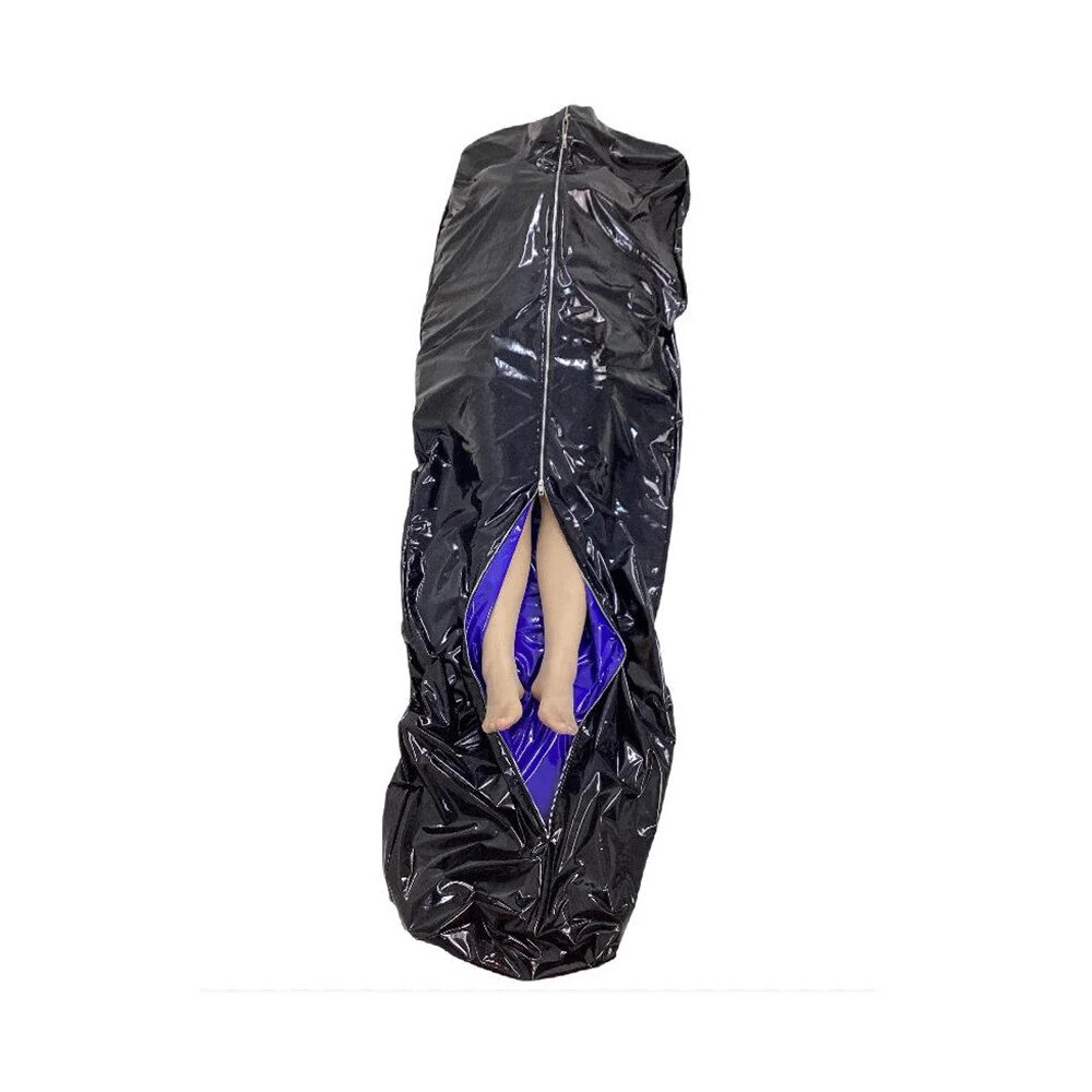 Glossy PVC Leather Catsuits Zip-up Sleeping Bag Bodysuit Sack with Gloves