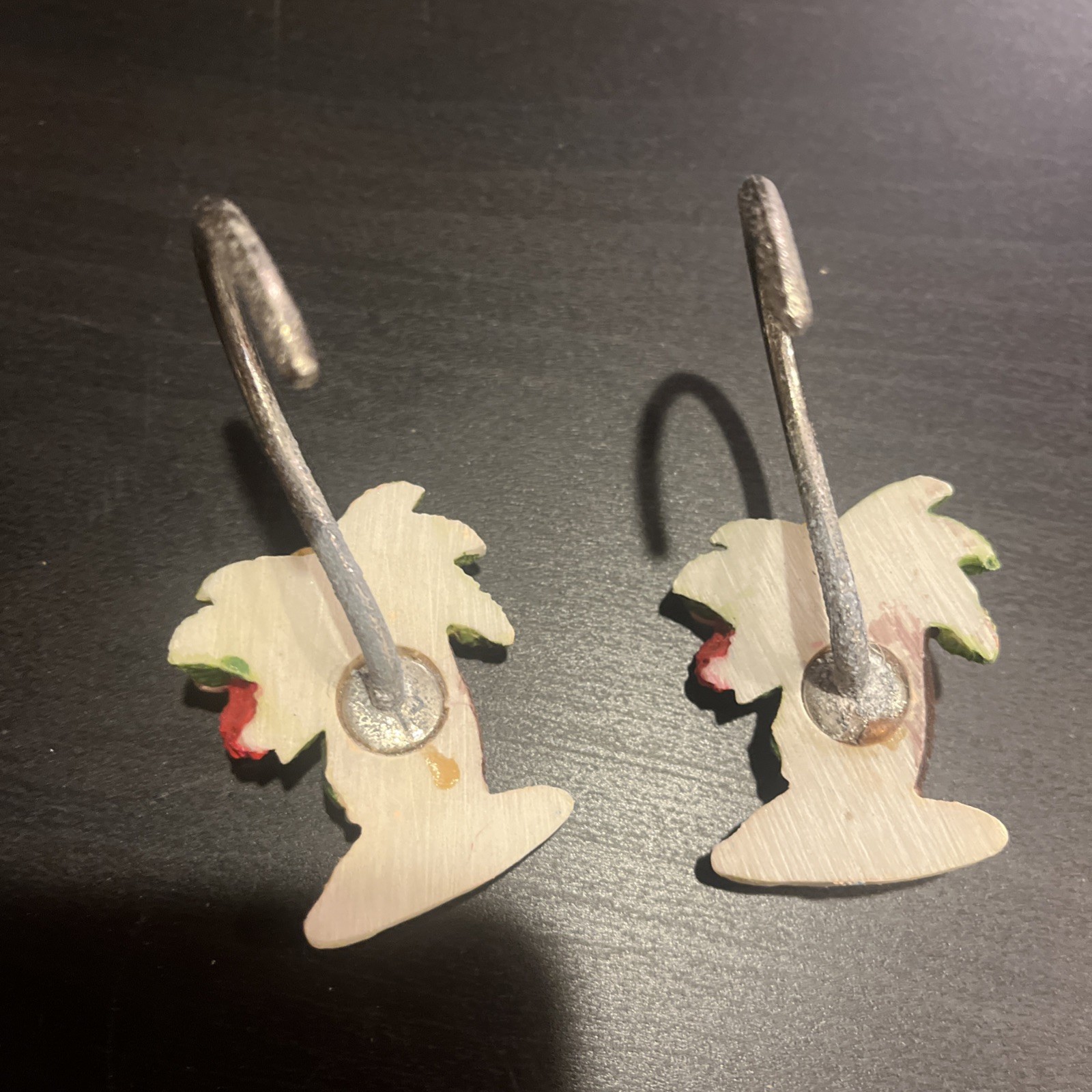 Vintage Set of 10 Shower Curtain Hooks Rings Metal Resin Palm Hawaii Beach Surf