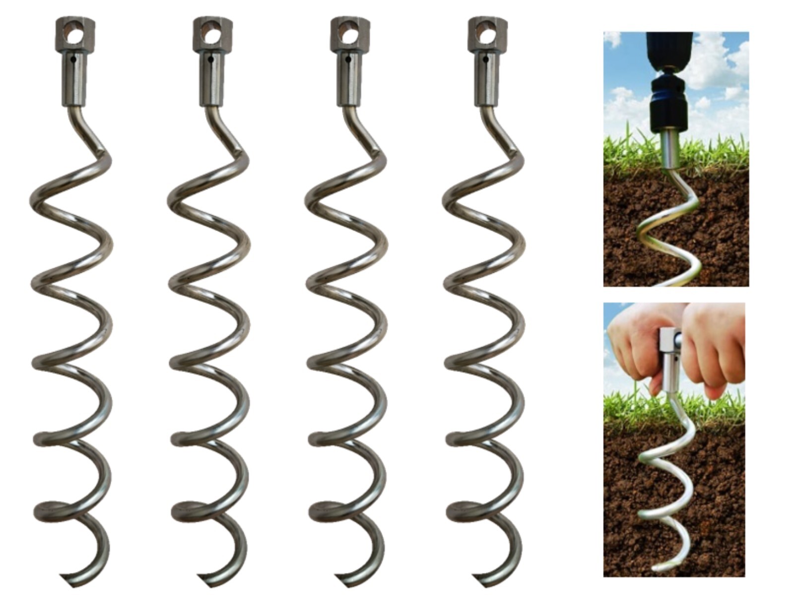 4 Screw in Ground Anchors - Spiral Ground Stake 16"-  for securing tent and more