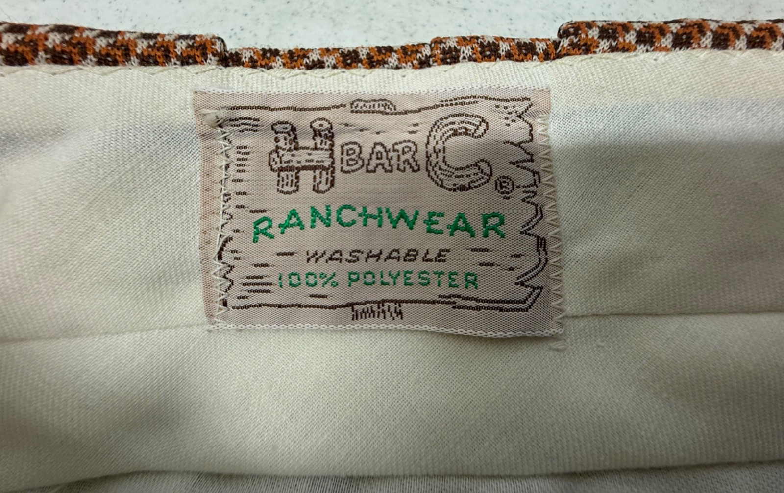 Vtg 60-70s H BAR C Ranchwear Mens 34x32 Multi Color Washable Poly Western Slacks