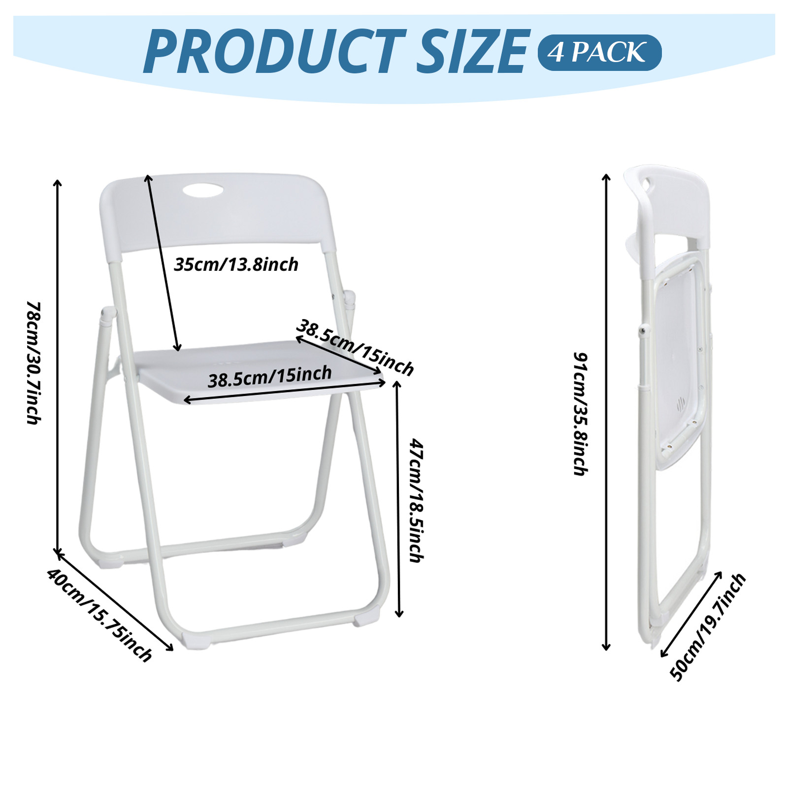 4 Pieces Plastic Folding Stackable White Chair Seat Outdoor Garden Wedding Party
