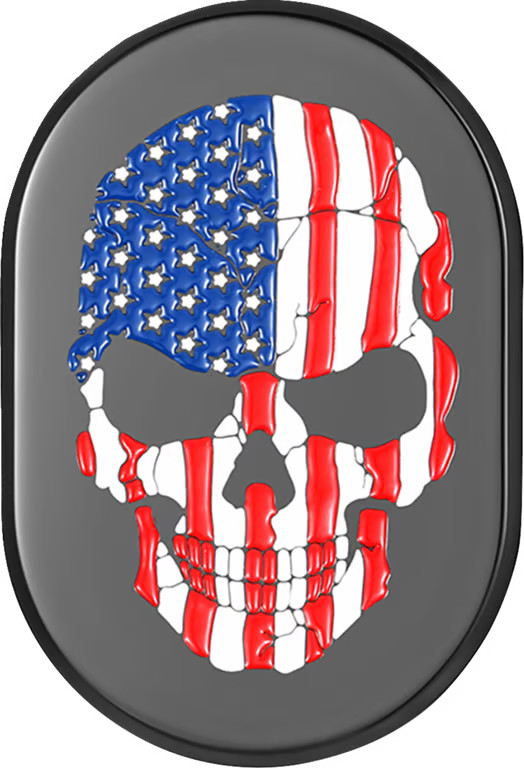 Figurati Designs Antenna Cover - Black with American Flag Skull Motorcycle