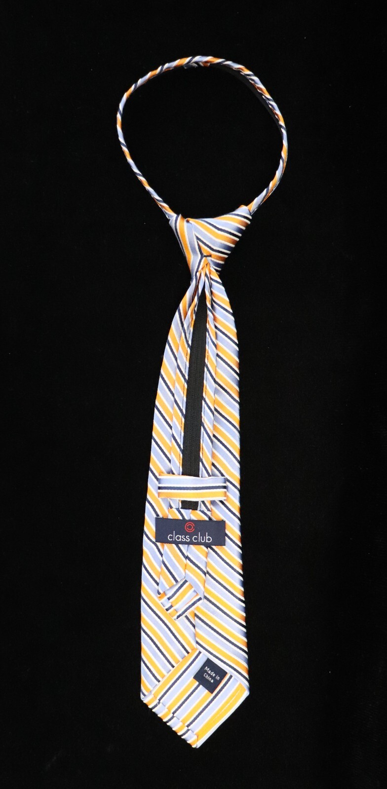Class Club Boy's Adjustable Tie Zipper Bluish Purple Orange Black 100% Silk