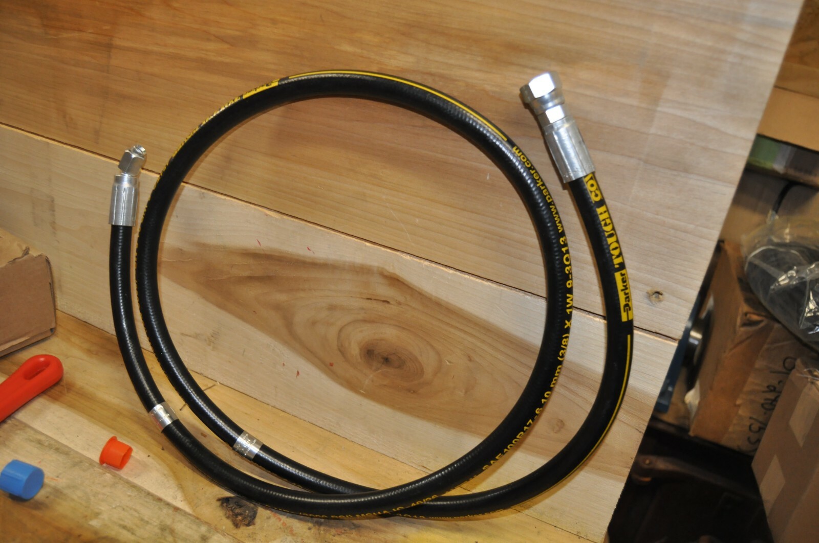 Parker 451TC-6 3000PSI Hyd.Hose 3/8”ID 75”IN LONG -6 45 DEG SWIVEL -8 STRAIGHT