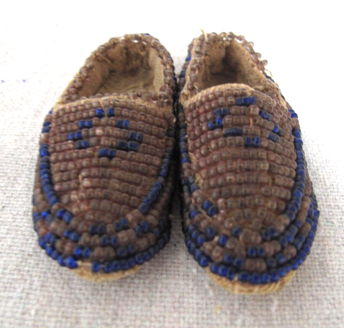 Antique Miniature Beaded on Leather Native American Moccasins 2½" long c. 1910