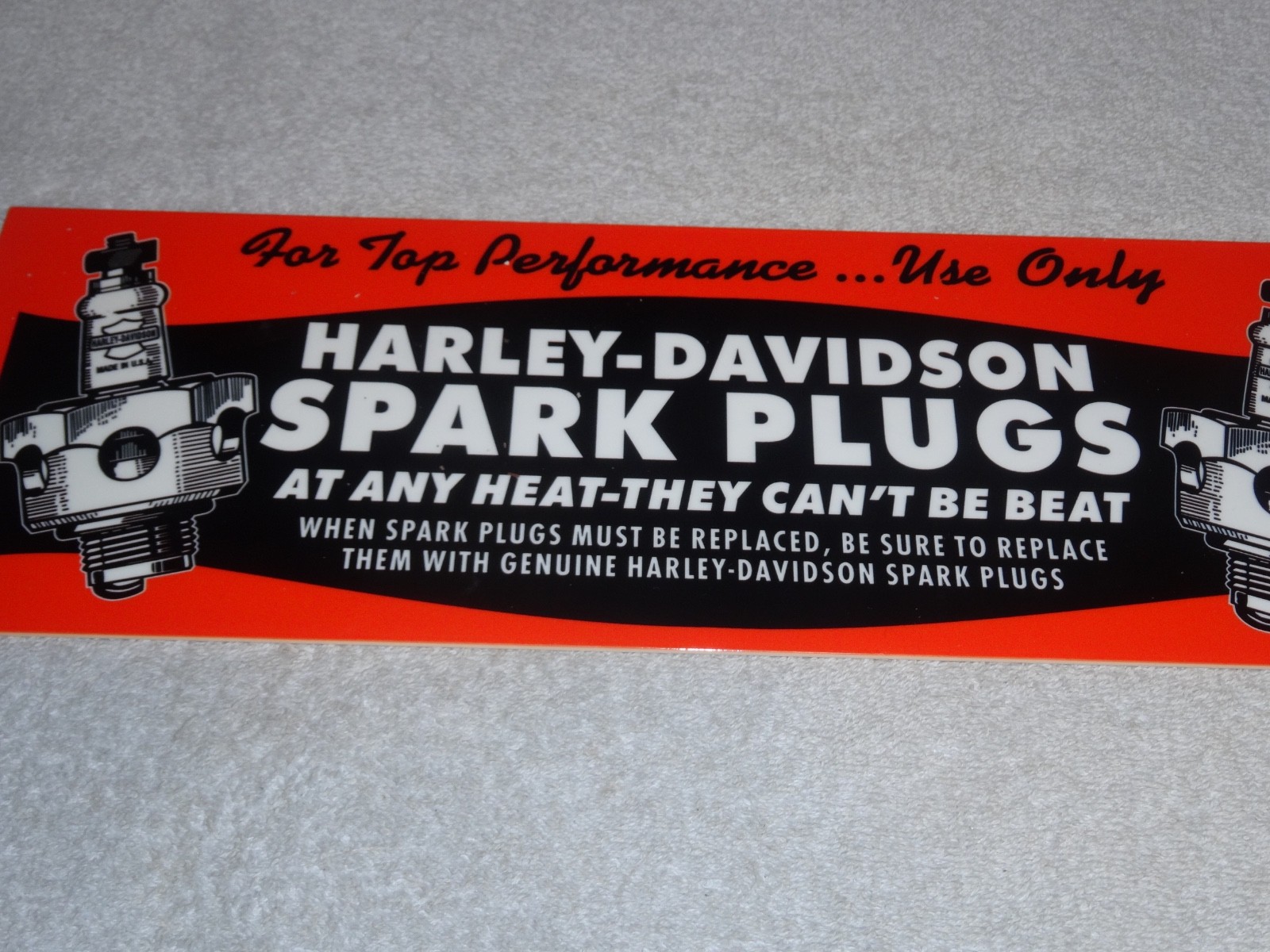 VINTAGE HARLEY DAVIDSON MOTORCYCLE SPARK PLUG PORCELAIN METAL GASOLINE OIL SIGN!