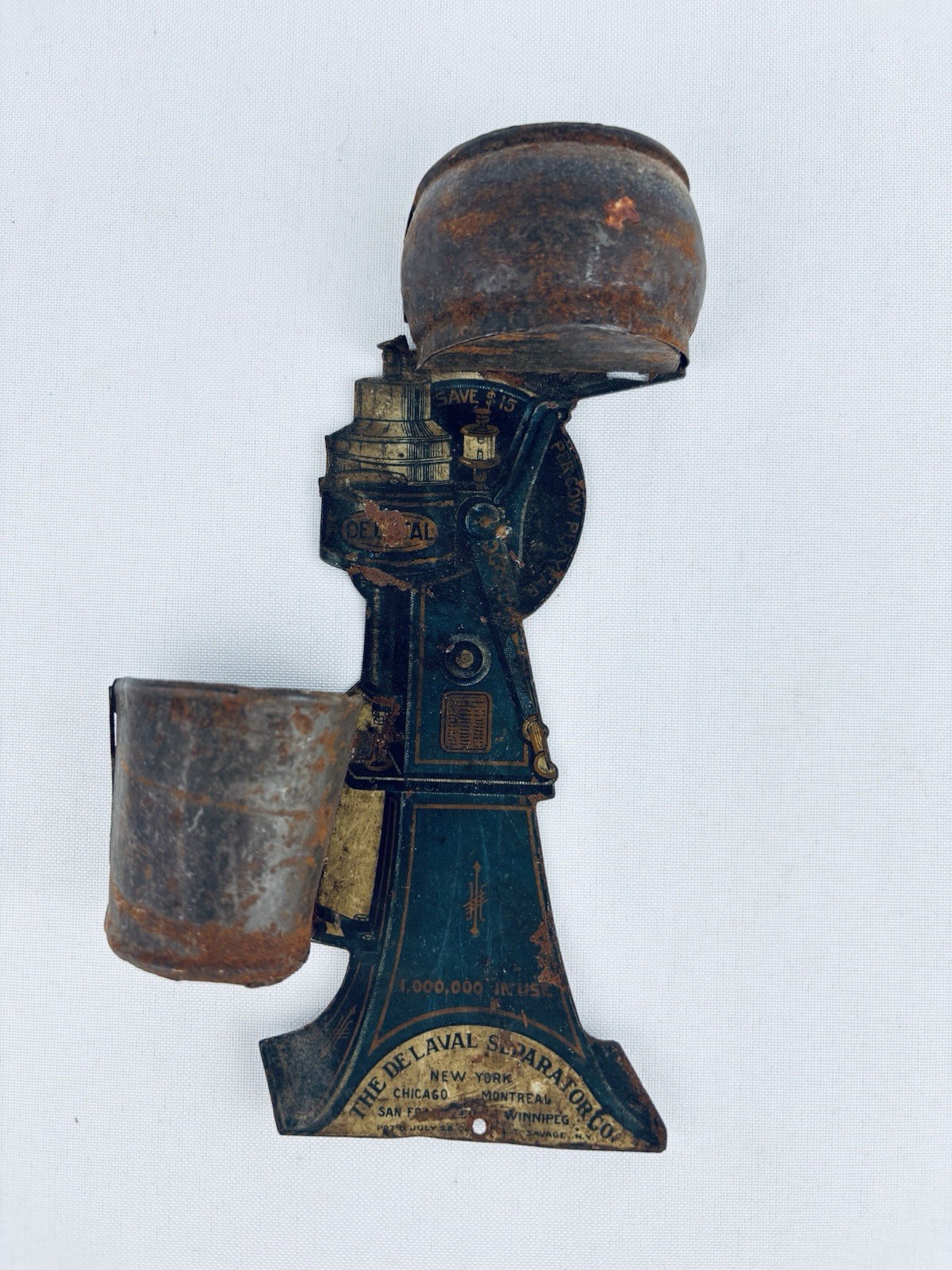 1908 De Laval Cream Separator Antique Advertising Tin Match Holder, 6.25" tall