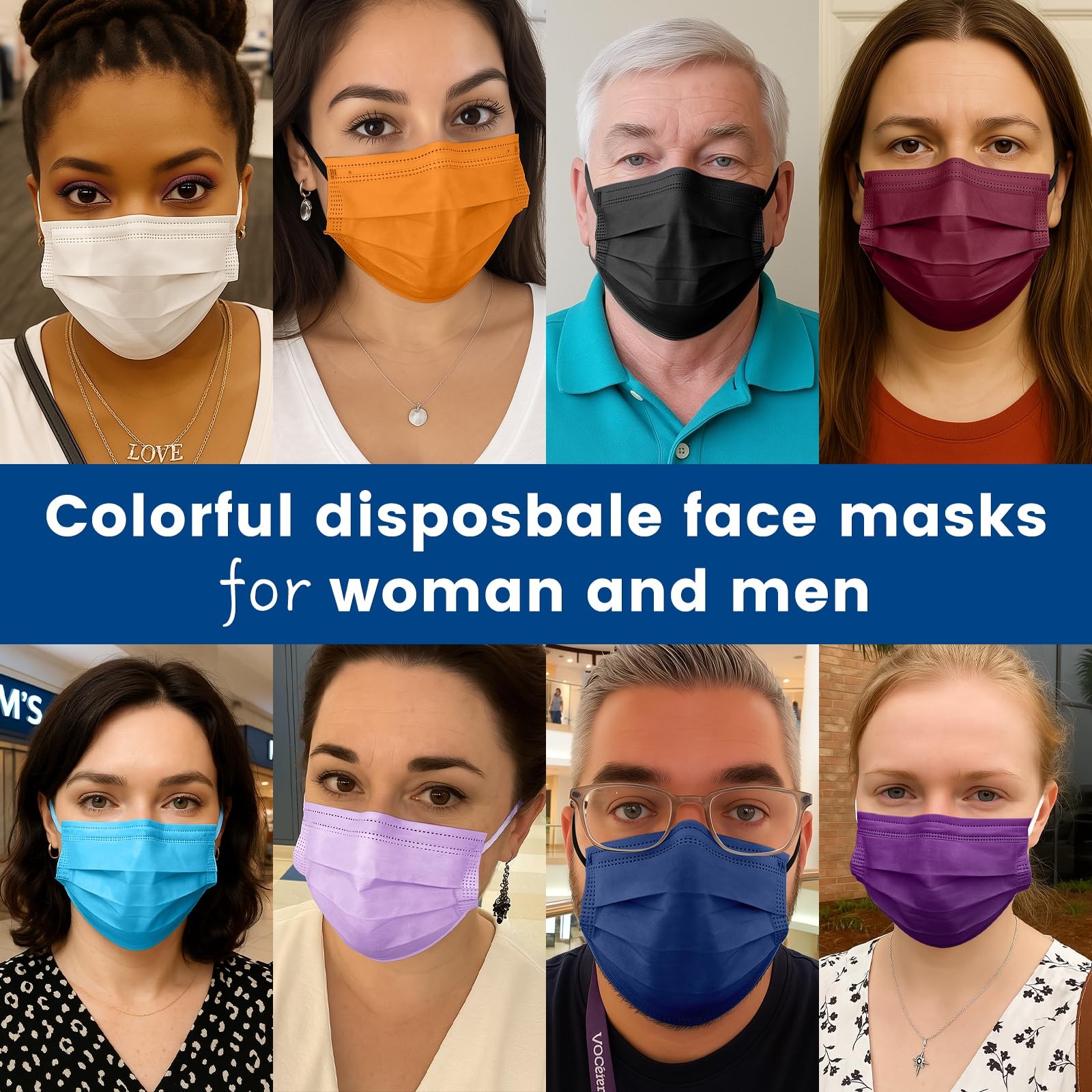 Disposable Face Mask for Adults - 4 Ply Protection, Individually Wrapped 50