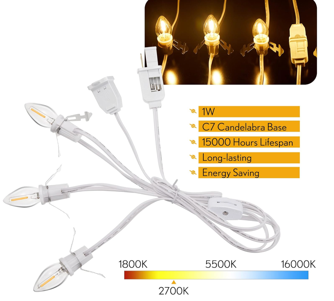 Accessory Cord with 3 LED Light Bulbs, 8.2 Ft Indoor Blow Mold Light Cord