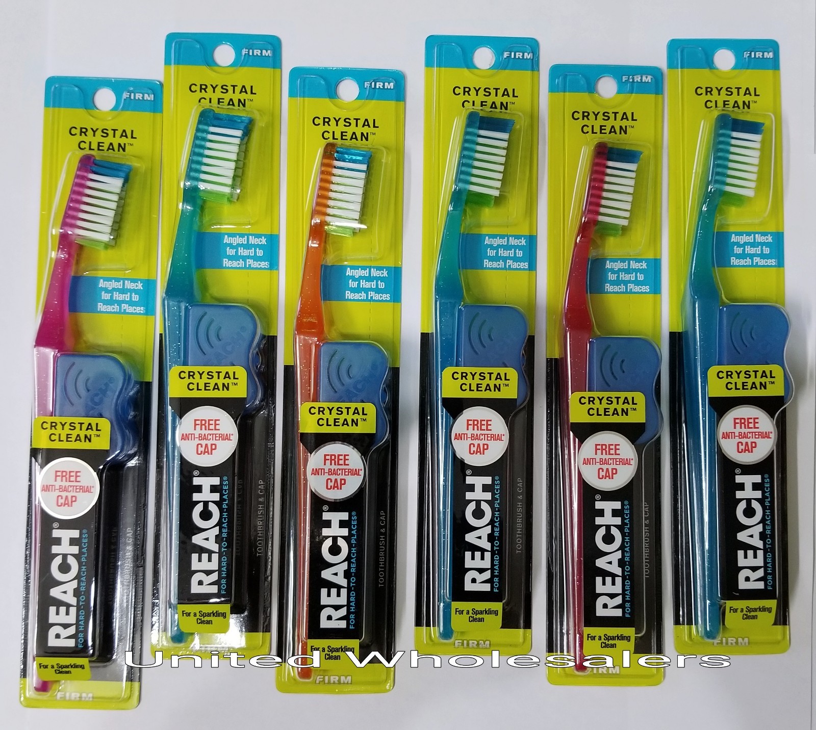 6 Reach Toothbrush Crystal Clean FIRM Bristles Hard Toothbrushes with free Caps