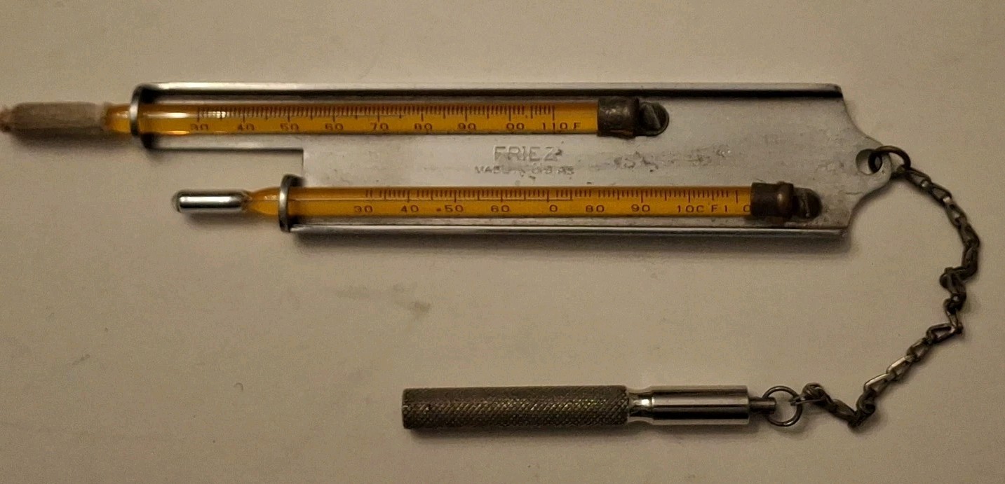 Friez Sling Psychrometer 2 Thermometers (Dry & Wet) Measure Relative Humidity