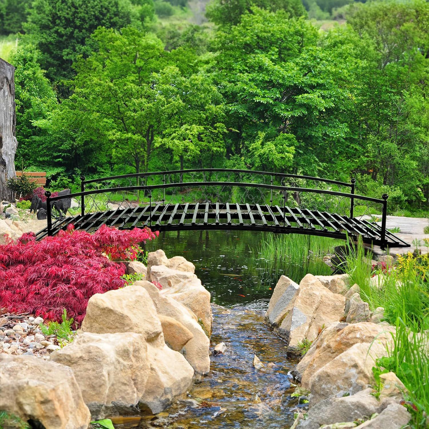 Garturects Metal Garden Bridge 8 FT - Durable Decorative Footbridge with Siderai