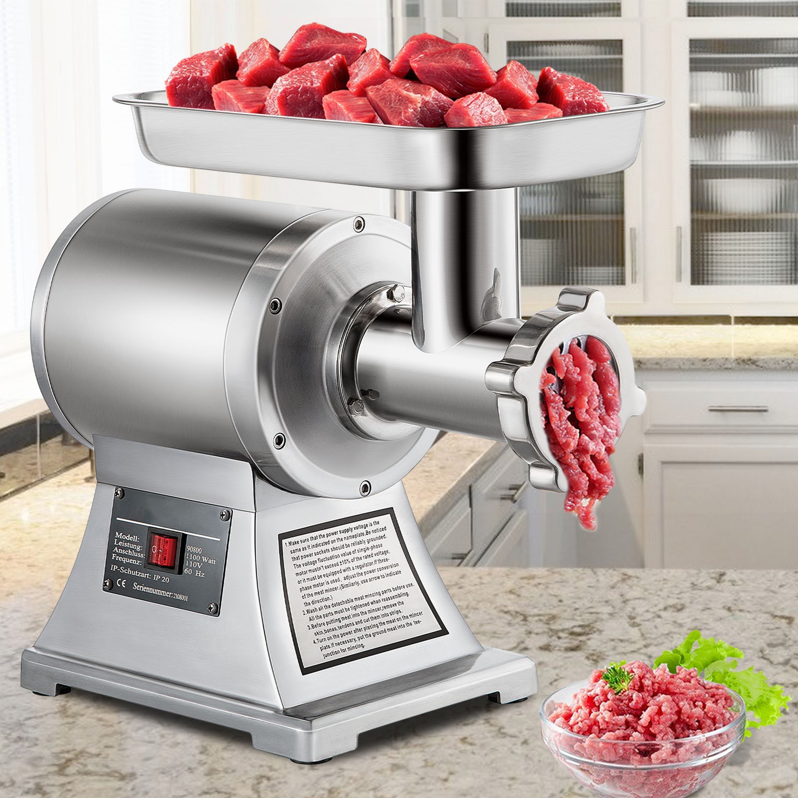 Commercial Electric Meat Mincer 1100W 330lbs Capacity Meat Grinder Machine