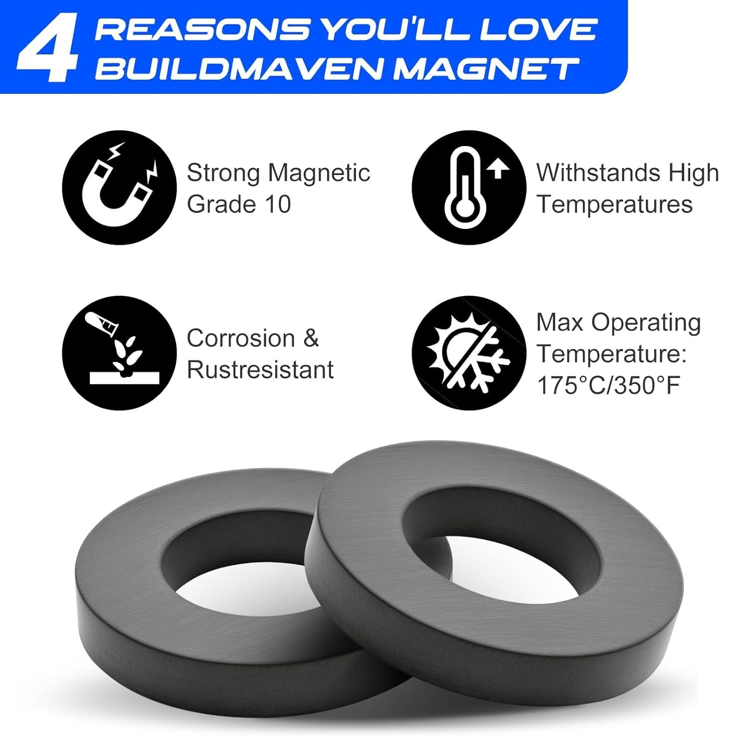 2pcs Large Magnet - Grade 10 Big Magnets Heavy Duty, OD60 x ID32 x 10mm Strong