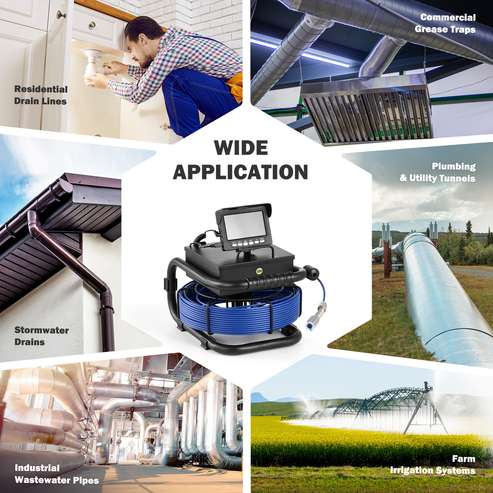 Zelcan Pipe Inspection Camera 98FT/30M Sewer Camera Video Endoscope 4.3" Monitor