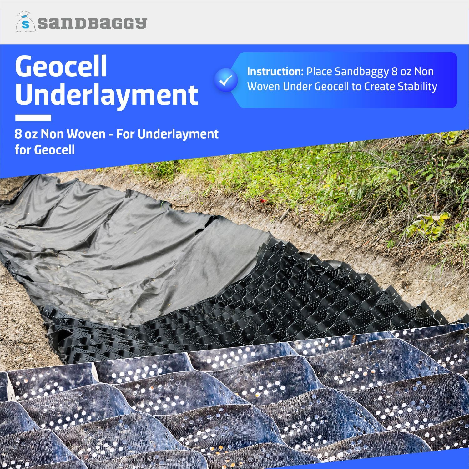 Sandbaggy Non Woven 8 oz Geotextile Landscape Fabric | 50 YEAR* | MADE IN USA