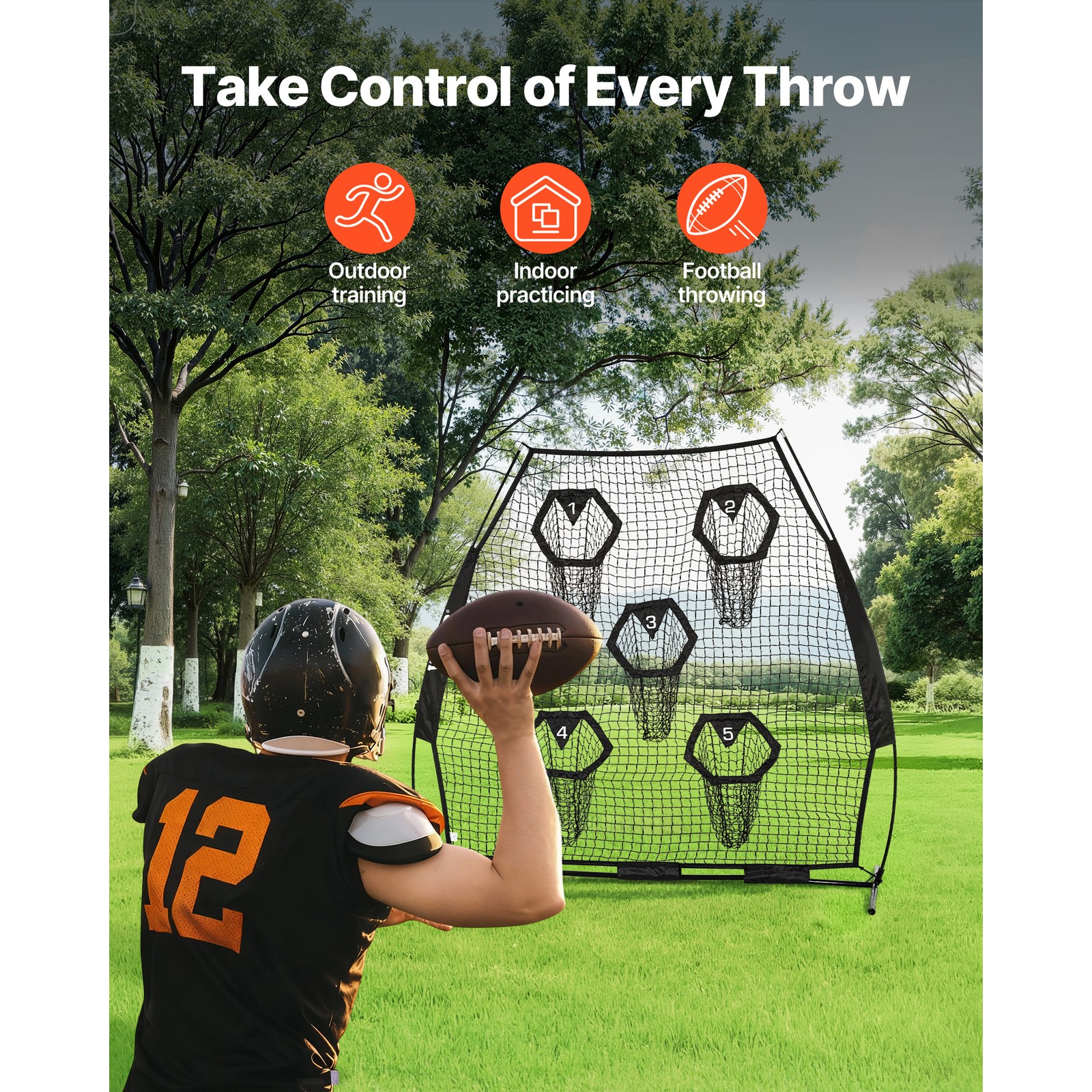 Uimoso 7x7 ft Portable Football Throwing Net for QB Training and Practice, Black