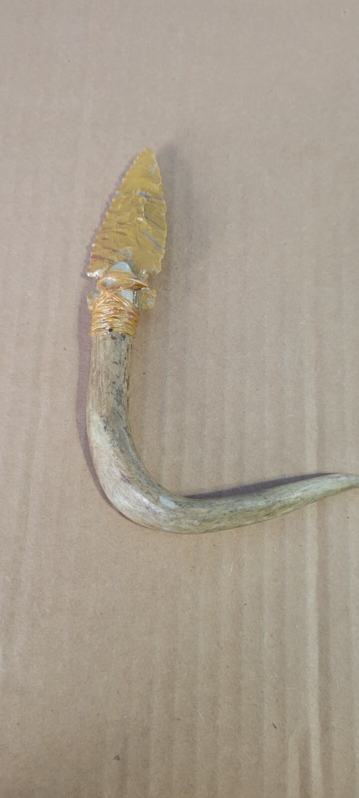 Native American Stone Blade w/Deer Antler Handle Jasper Oregon Dbl. Edge Nice!