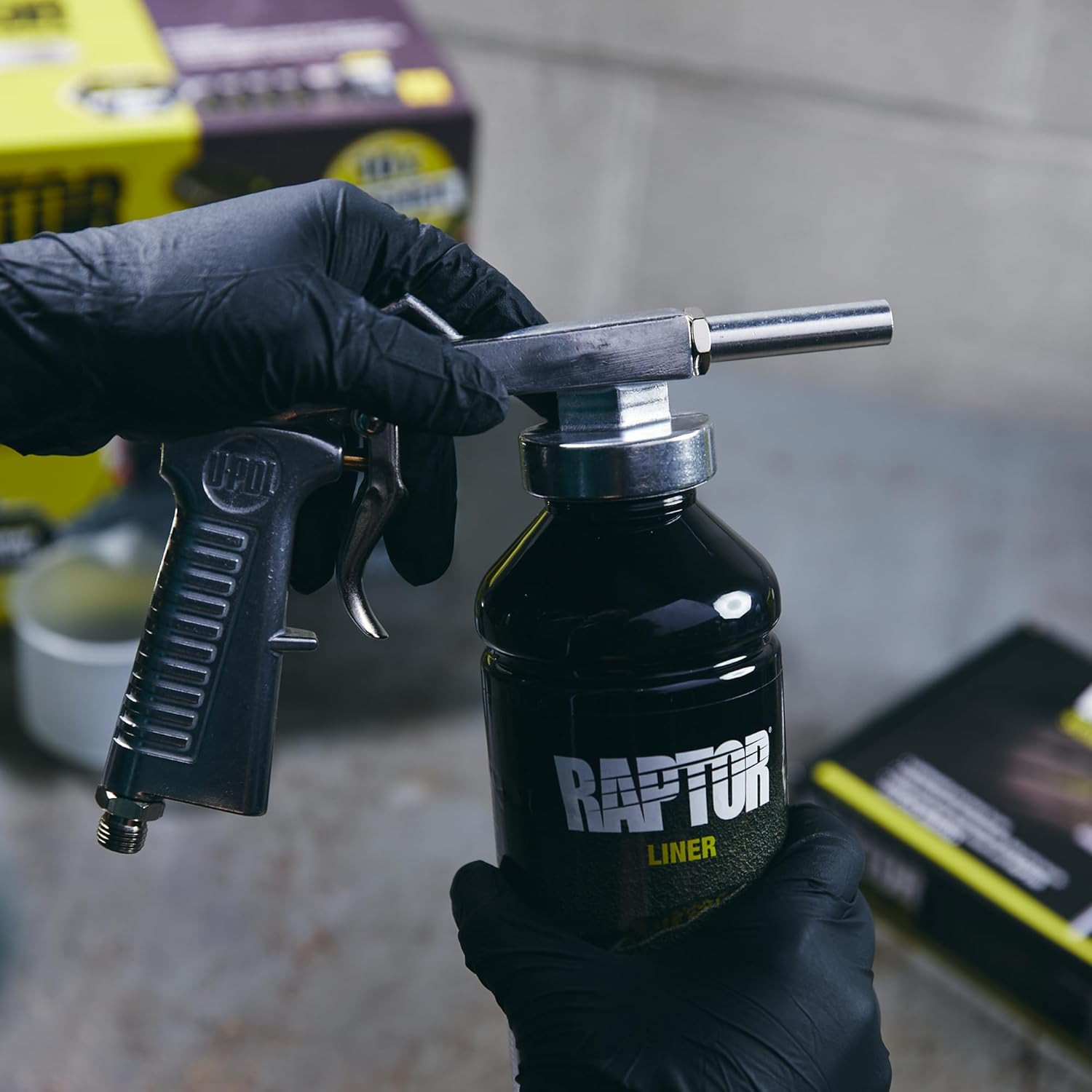 U-POL Raptor Black Urethane Spray-On Truck Bed Liner Spray Gun, 4 Liters