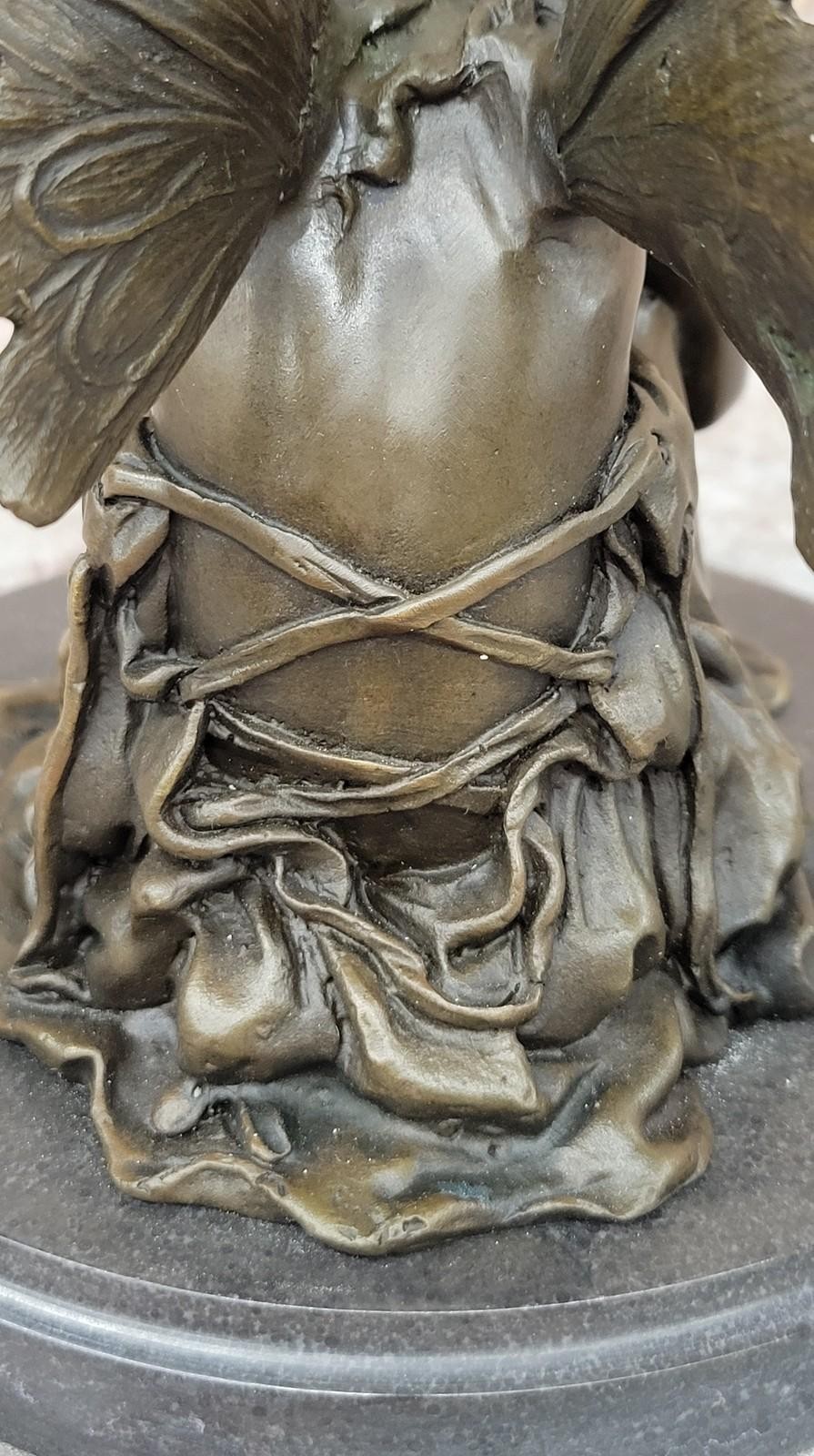 Bronze statue art nouveau garden fairy angel w/ wings. SIGNED Cesaro Artwork