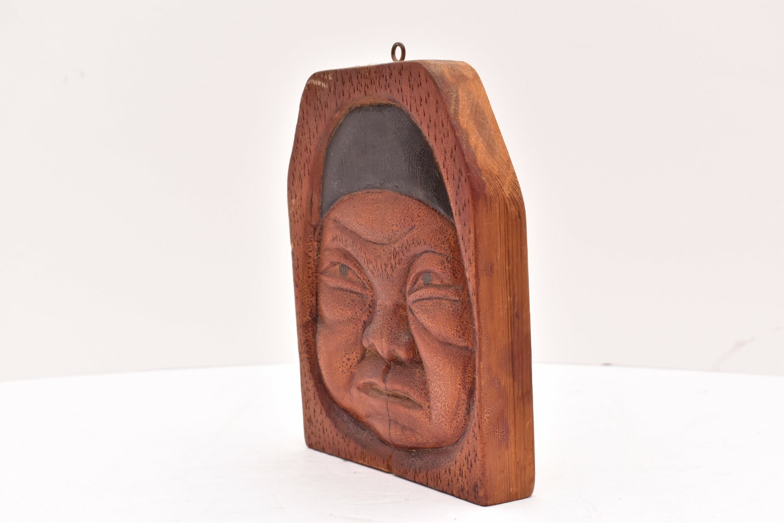 Vintage Inuit Alaskan Eskimo Carved Wood Face Plaque Portrait Mask 7" tall ATQ
