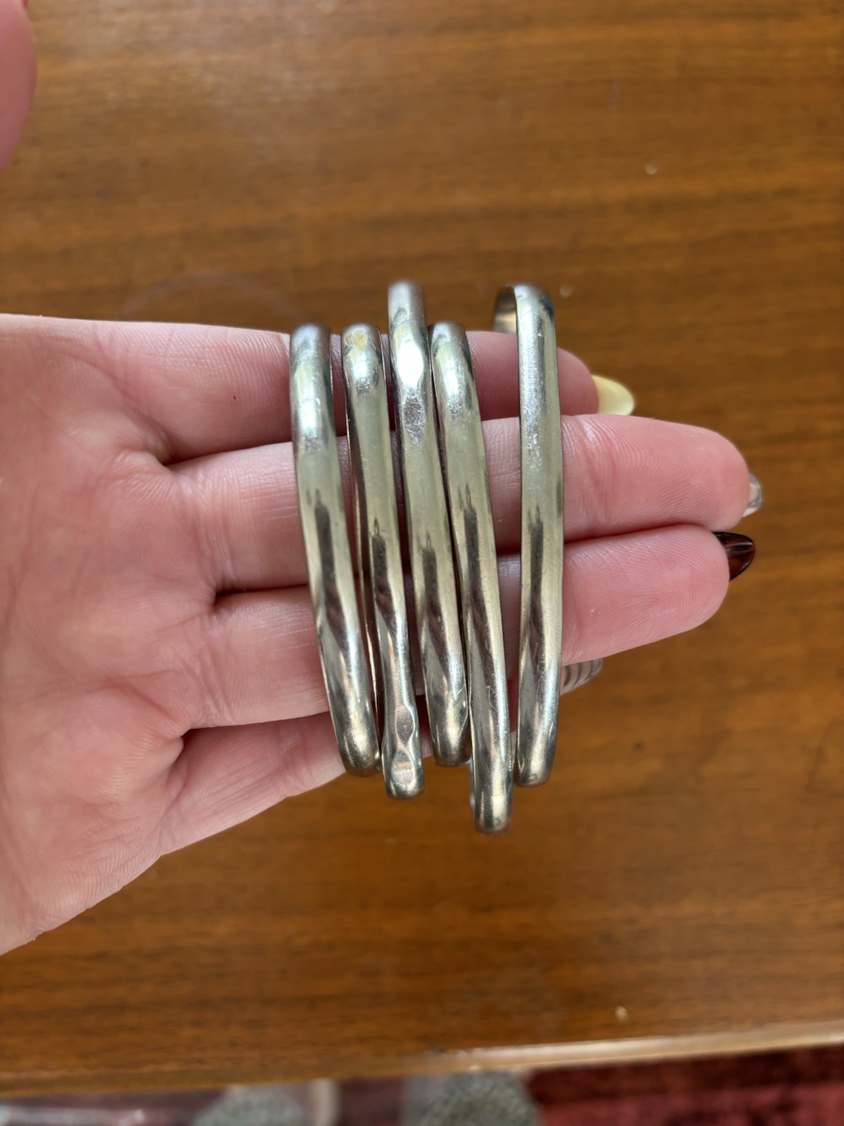 Set of 5 Mexican Sterling Silver Stacking Bangles 925 Mexico Vintage Bracelet