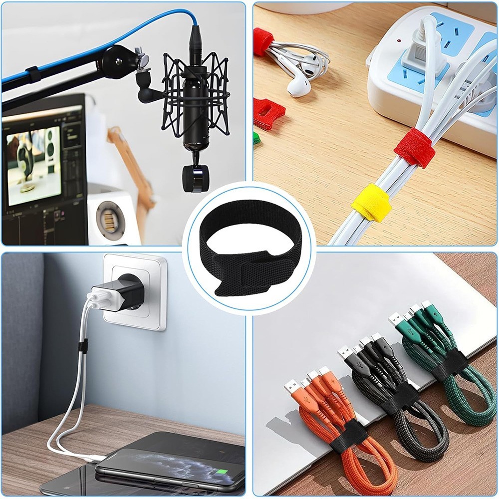 200PCS 4+6+8+10" Reusable Cable Ties Wire Cord Management Adjustable Organizer