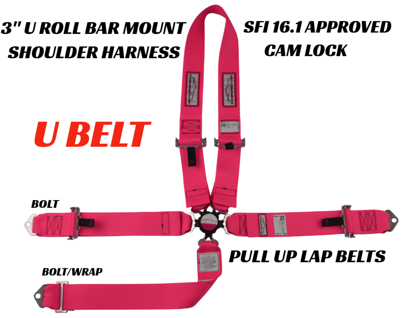 DRAGSTER U RACING HARNESS PULL UP SFI 16.1 5 POINT 3" SUB 3" CAM LOCK BELT PINK