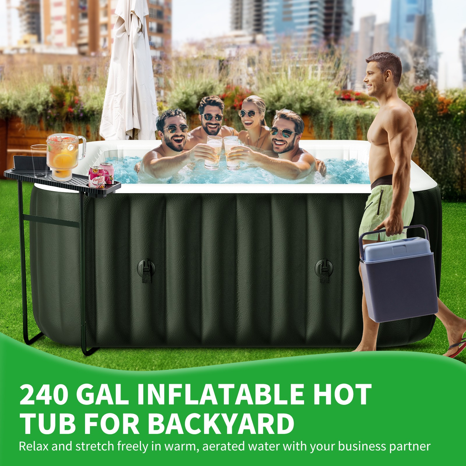 Meulbaty Inflatable Spa 4-6 Pers Hot Tub 240 Gal with 130 Air Jets, 73”X73”X25”