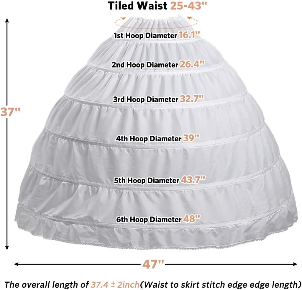 Full 6 Hoop Skirt Floor Length Crinoline Underskirt Wedding Dress Petticoat