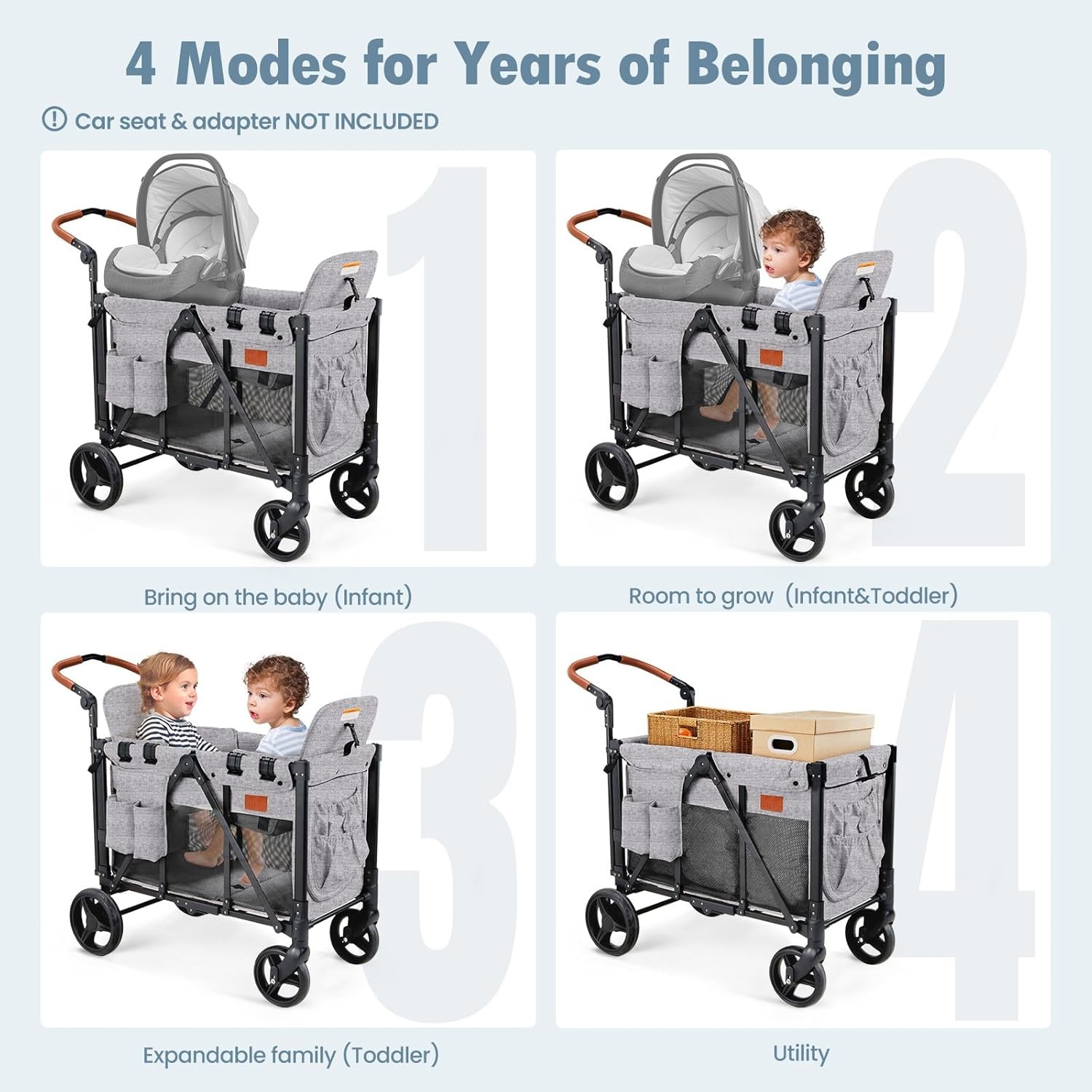 Wagon Stroller for 2 Kids, Foldable All-Terrain Wagon for Toddler with Canopy