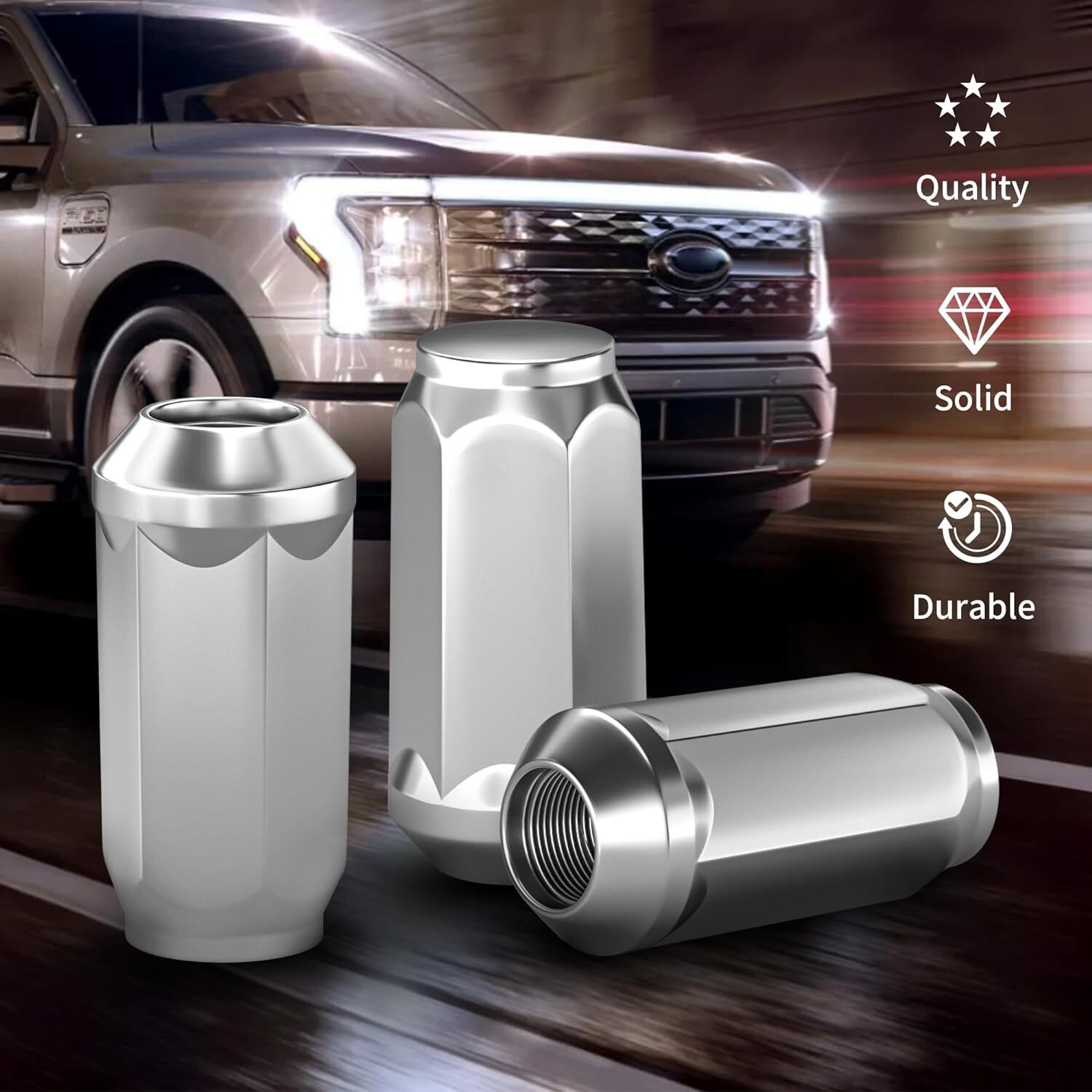 24pc Lug Nut Set 1.75" Long Bulge Acorn 14x2 Chrome Wheel Nuts 2004-2014 F150