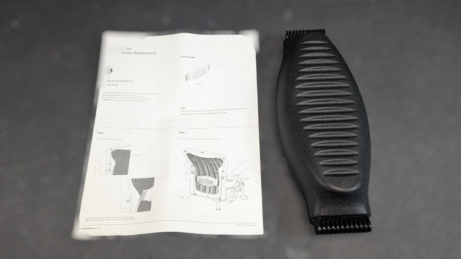 Herman Miller Original Replacement Aeron Chair Lumbar Support for Size B - Black