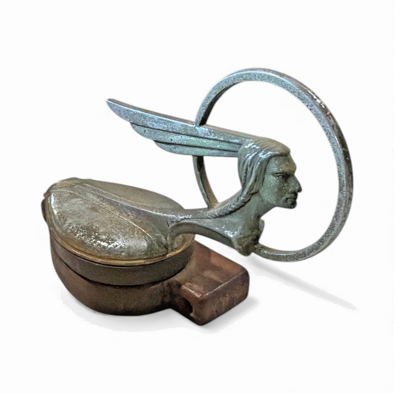 OEM 1934 Pontiac Hood Ornament Unrestored Mounted on Wood Base