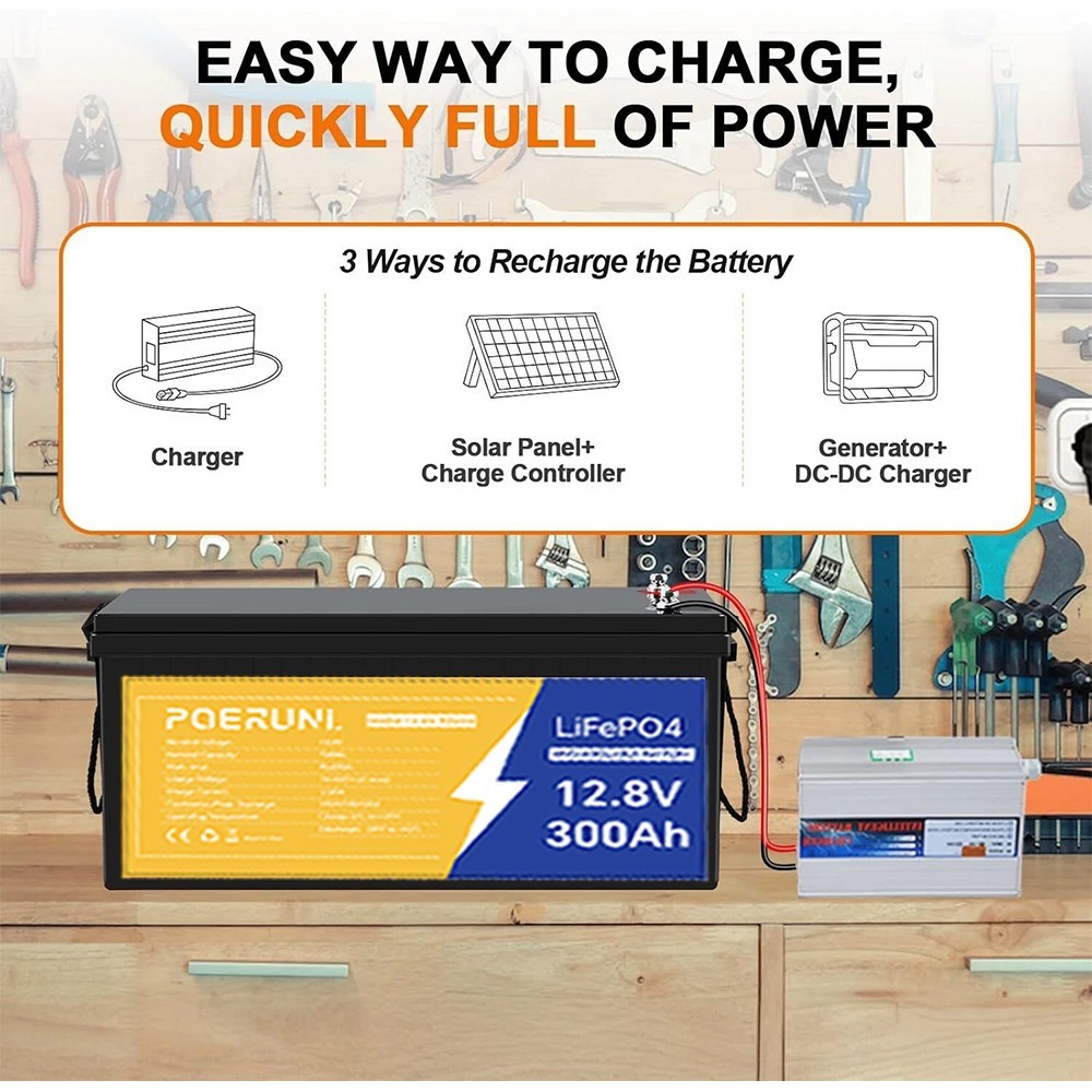 12V 300Ah LiFePO4 Lithium Battery BMS 15000+ Cycles for Solar RV Off Grid Marine