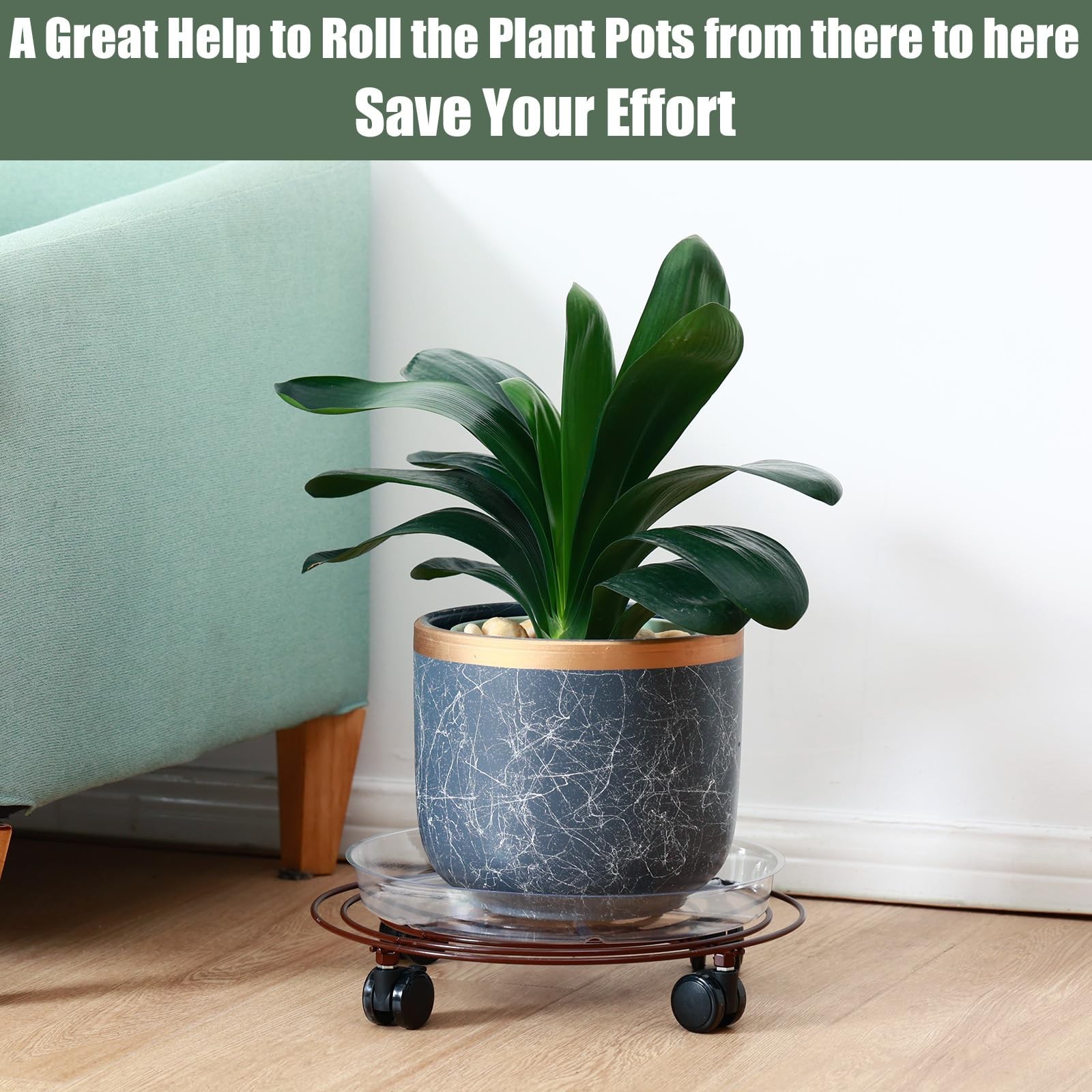 6 Packs Large Metal Plant Caddy with Wheels 14" Rolling Plant Stands Heavy-du...