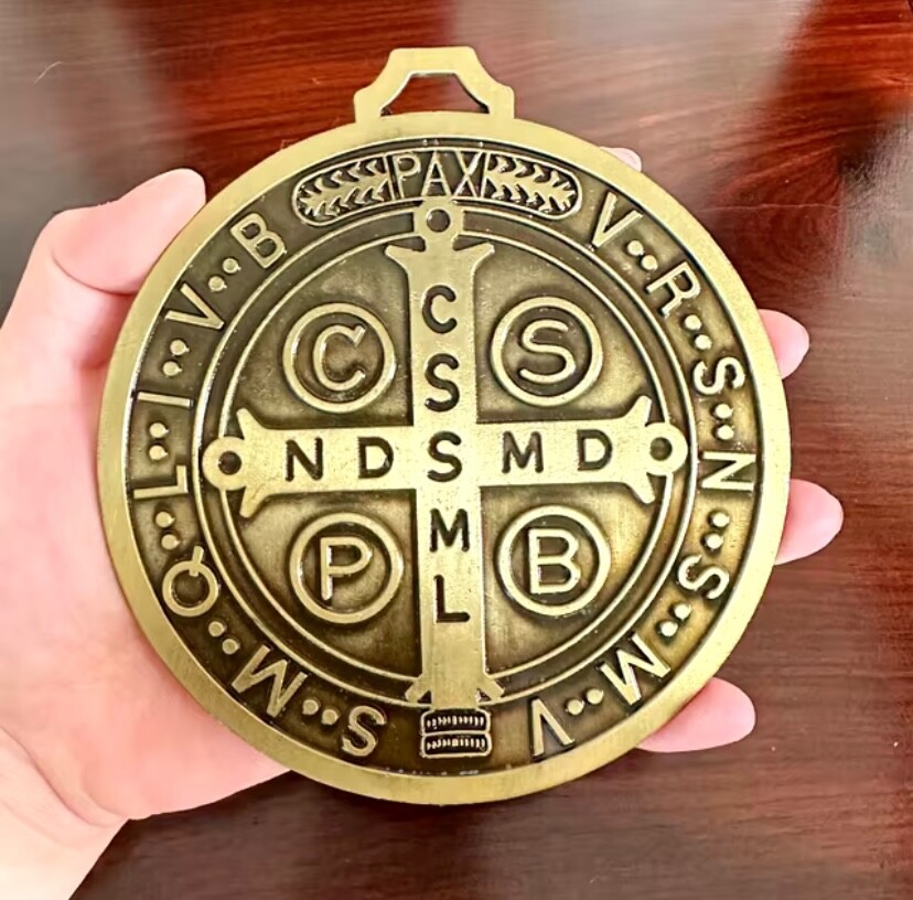 Catholic St Benedict Large 5” Medal 5oz  Golden Color Medalla de San Benito