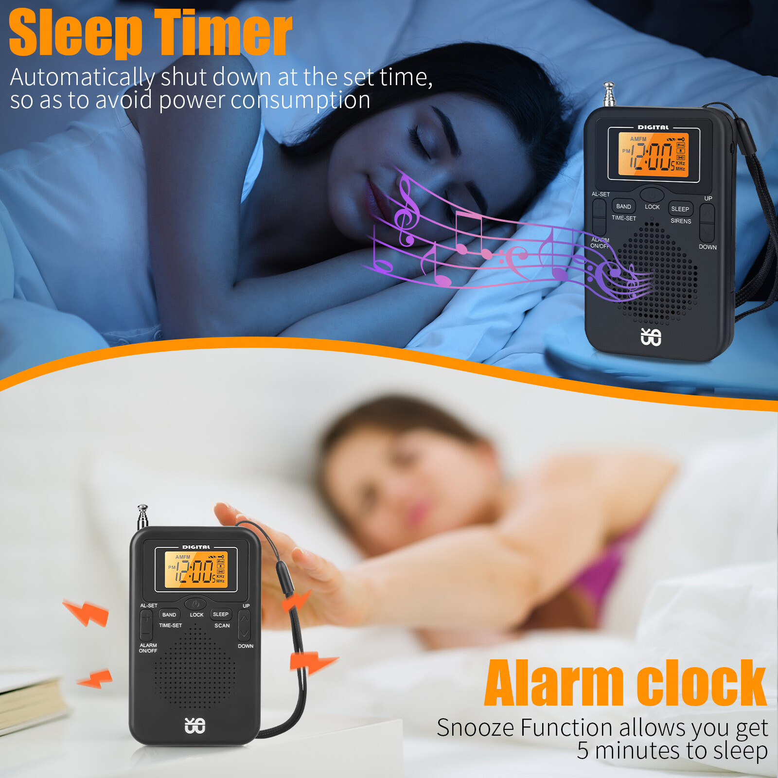 Portable Pocket Digital LCD AM FM Radio Battery Powered Receiver w/Loud Speaker