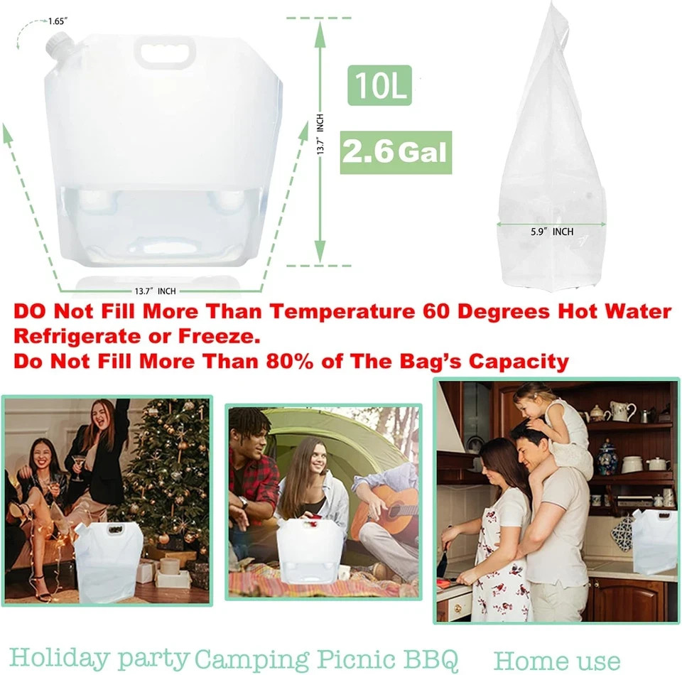 21 Gallons (8 Pcs, 2.6 Gallons Each), Water Storage Containers, Foldable Water B