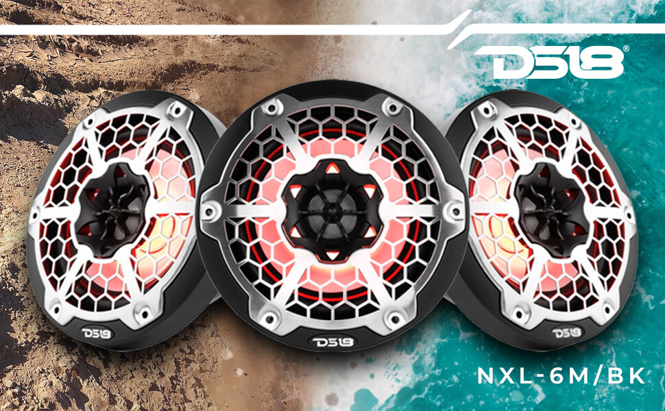 DS18 NXL-6M/BK 6.5" Marine Speakers with Integrated RGB LED Lights 2-Way 300 Wat