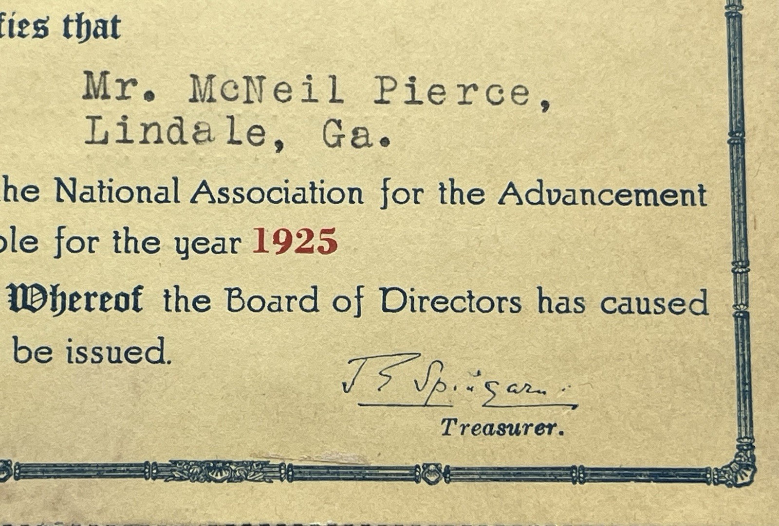 Super Early 1925 Georgia NAACP Membership Card Ga Chapter