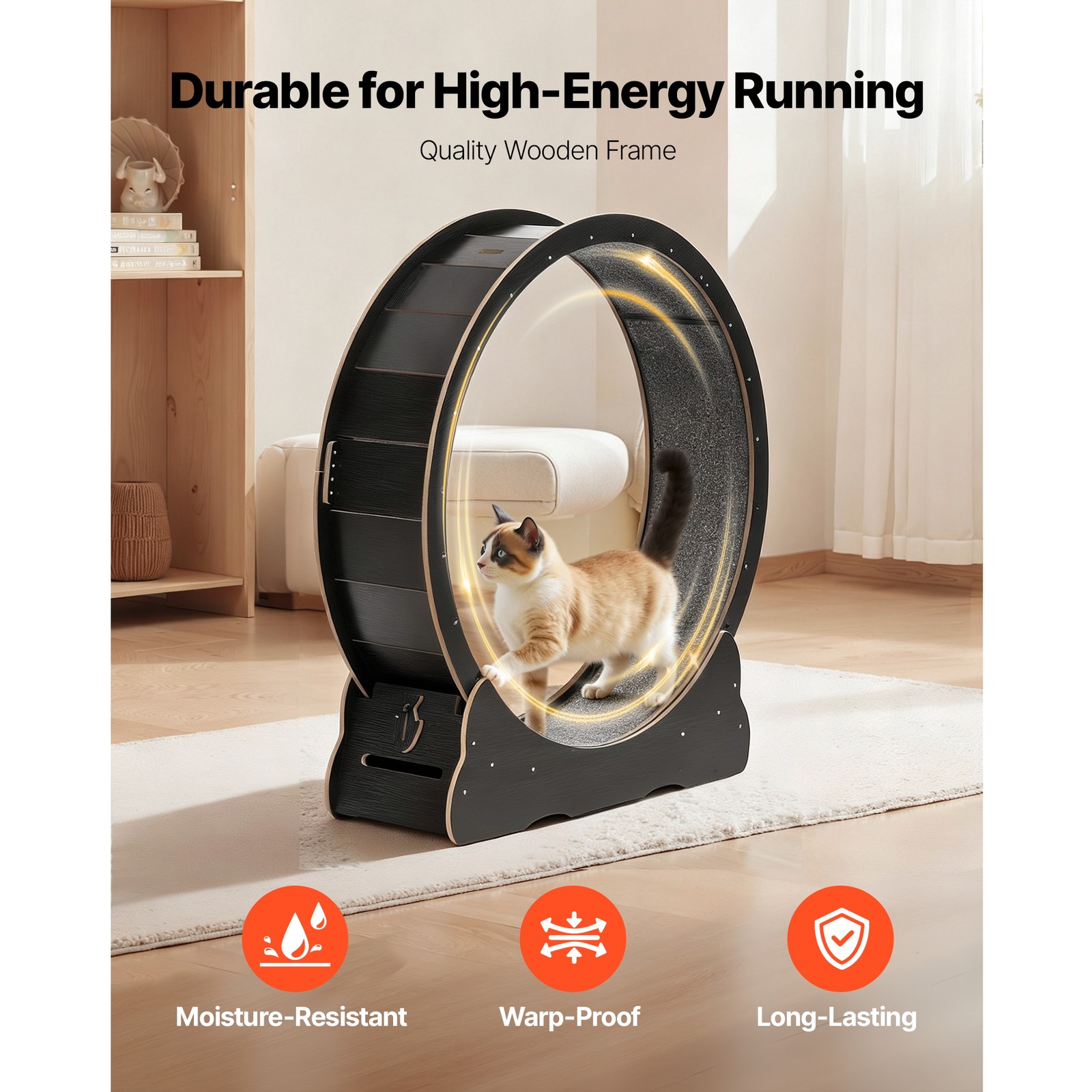 Uimoso 48in Wooden Cat Exercise Wheel with Carpeted Runway for Indoor Use