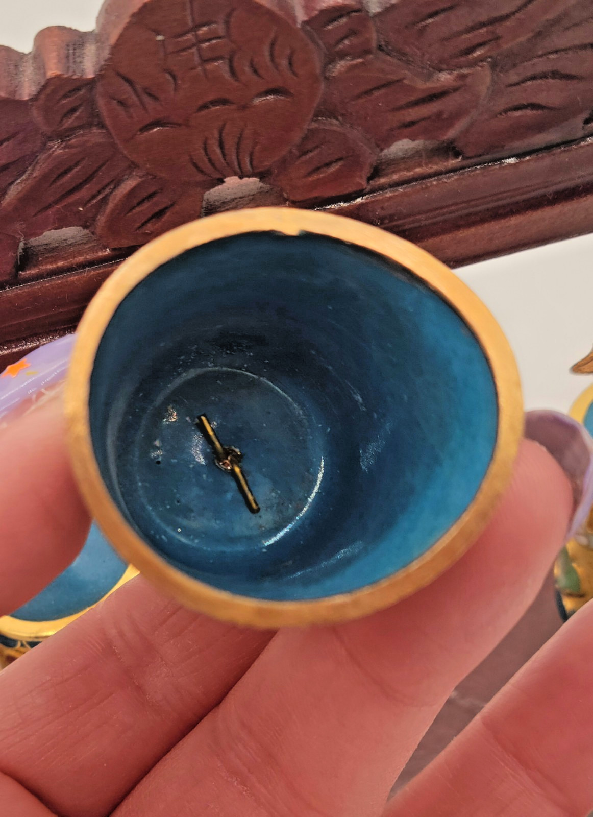 Chinese Cloisonne Graduated Musical Bell Set on Wood Carved Stand FREE SHIP