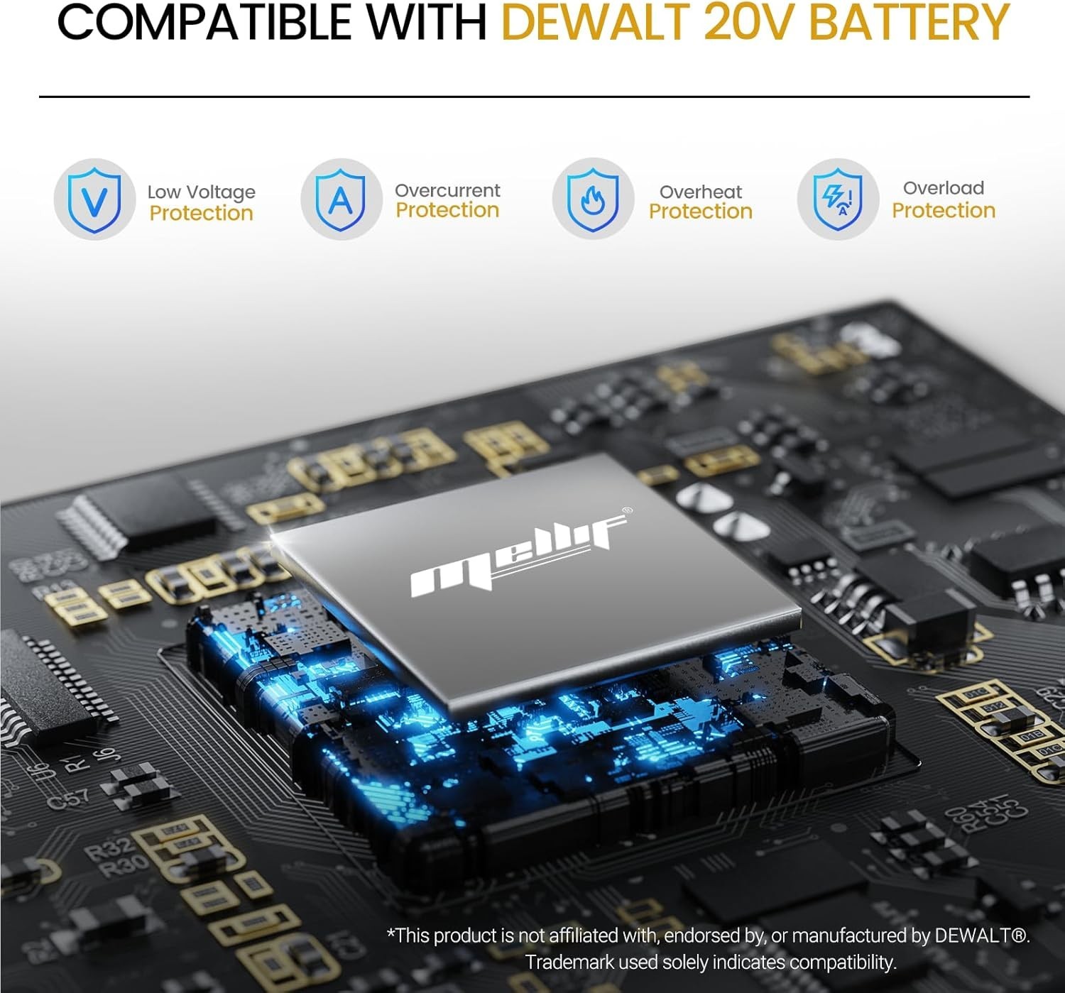 Cordless Tire Inflator Portable Air Compressor Tire Pump for Dewalt 20V Battery