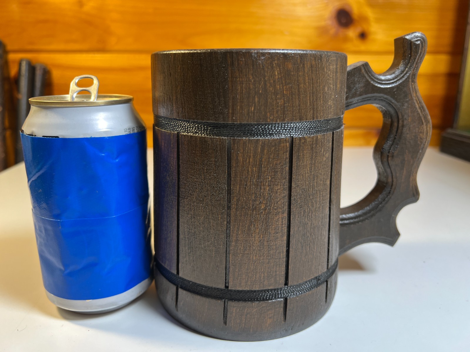 Medieval Wooden Wood Tankard Mug Cup Stein D&D Tavern LARP Stainless Steel DnD